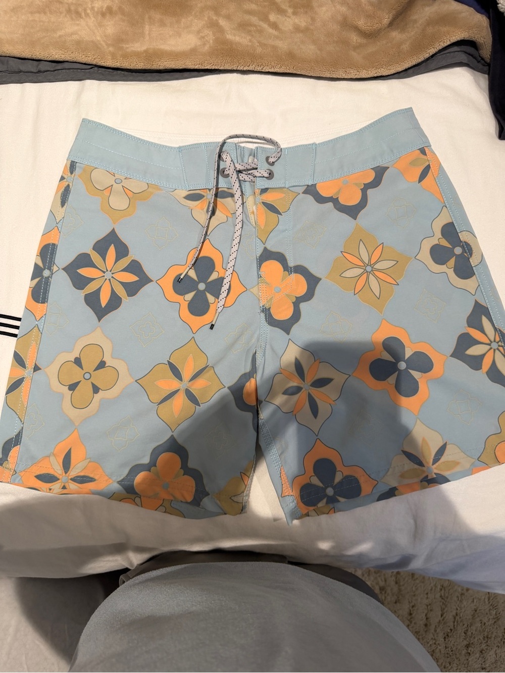Hurley Light Blue Floral Tile Swim Trunks